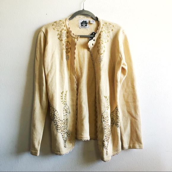 Storybook Knits Holiday Sweater Beaded Sequins Reindeer Cardigan S NWT Christmas - Picture 7 of 17